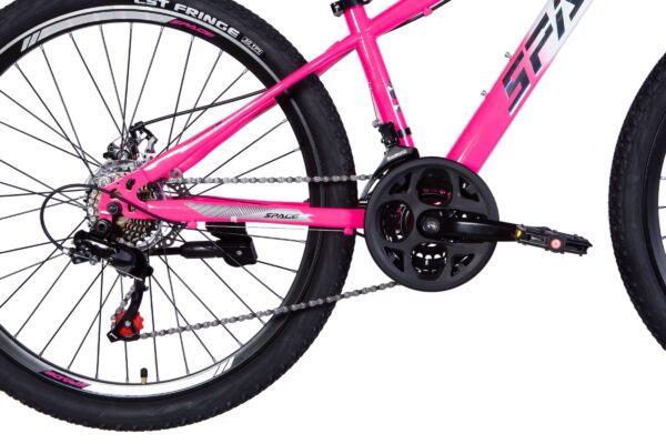 Ružičasti bicikl sa zupčanicima i pedalima