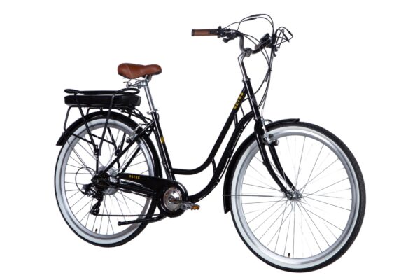 Crni retro bicikl sa smeđom sjedalom