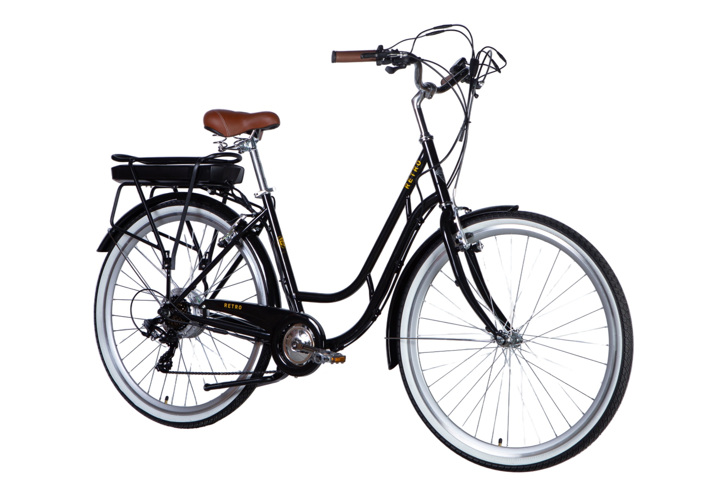 Crni retro bicikl sa smeđom sjedalom