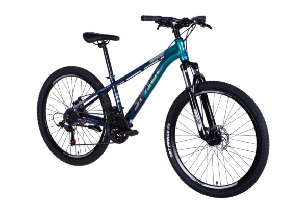 Brdski bicikl s plavim i crnim okvirom.