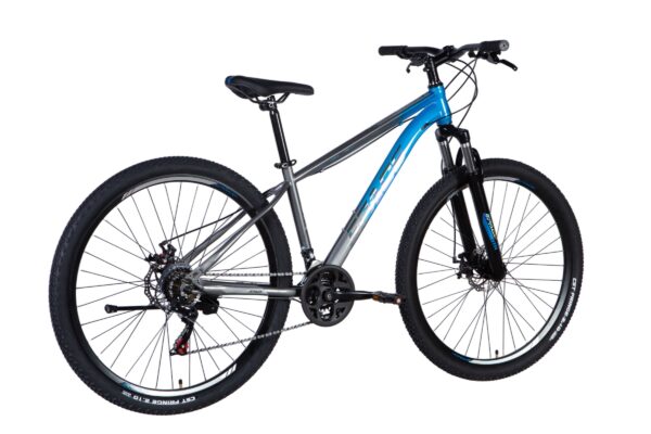Planinski bicikl s plavim i sivim okvirom