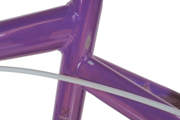 Ljubičasti okvir bicikla s ogrebotinom