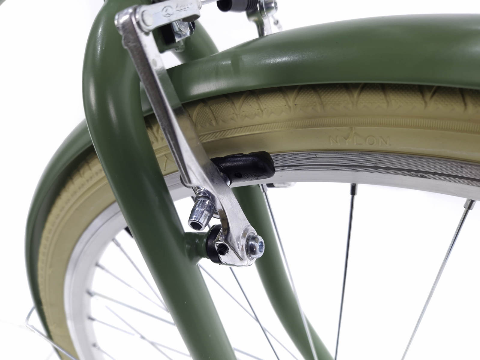 Zelena vilica bicikla s kočnicom i gumom