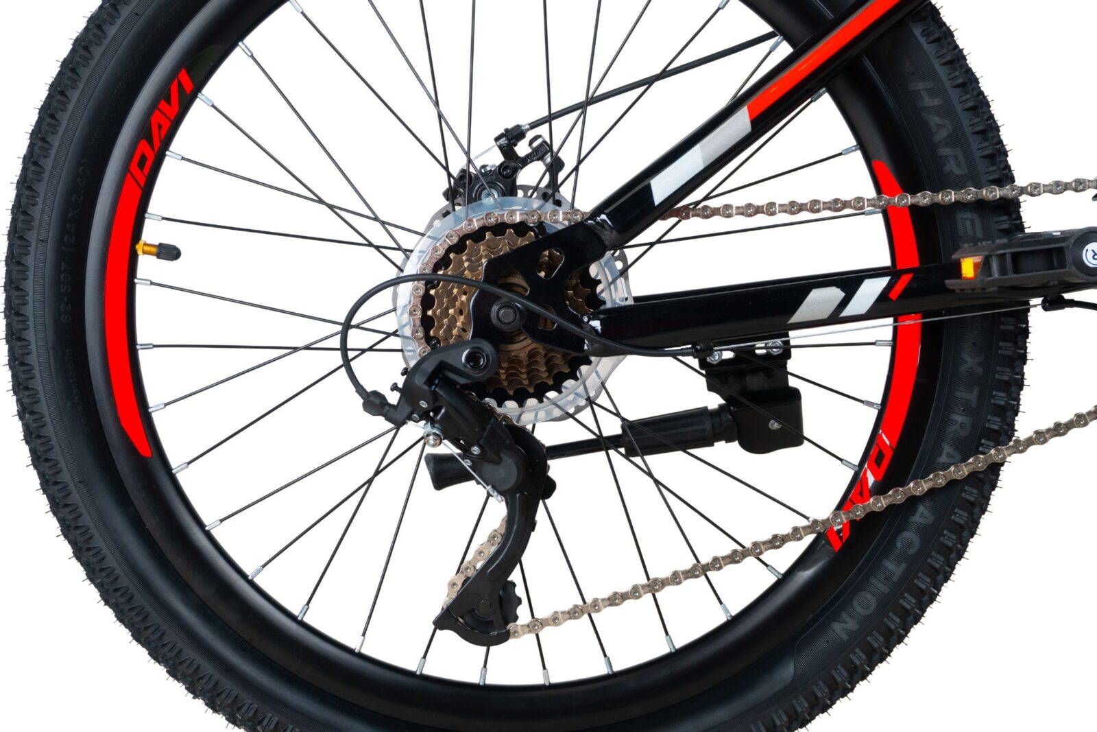 bicicleta copii davi terrano 24", 130 160 cm, 21 viteze, negru/rosu