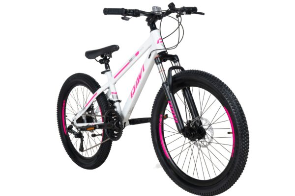 bicicleta copii davi bonita 24", 130 160 cm, 21 viteze, roz/alb