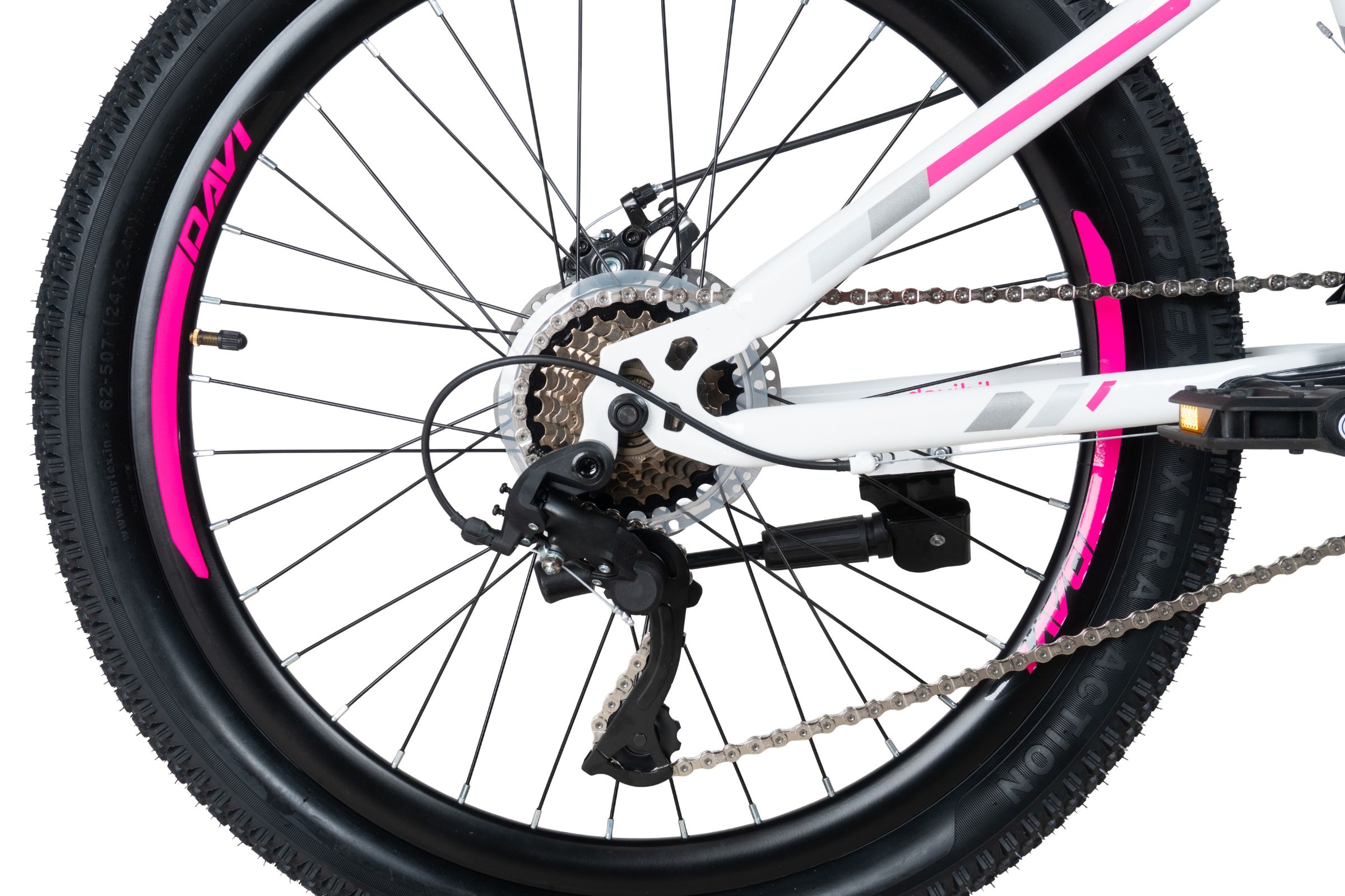 bicicleta copii davi bonita 24", 130 160 cm, 21 viteze, roz/alb