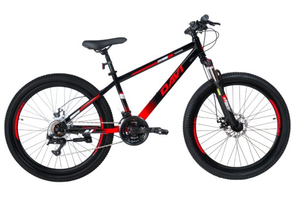 bicicleta mtb davi terrano 26", 145 170 cm, 21 viteze, negru/rosu (copy)